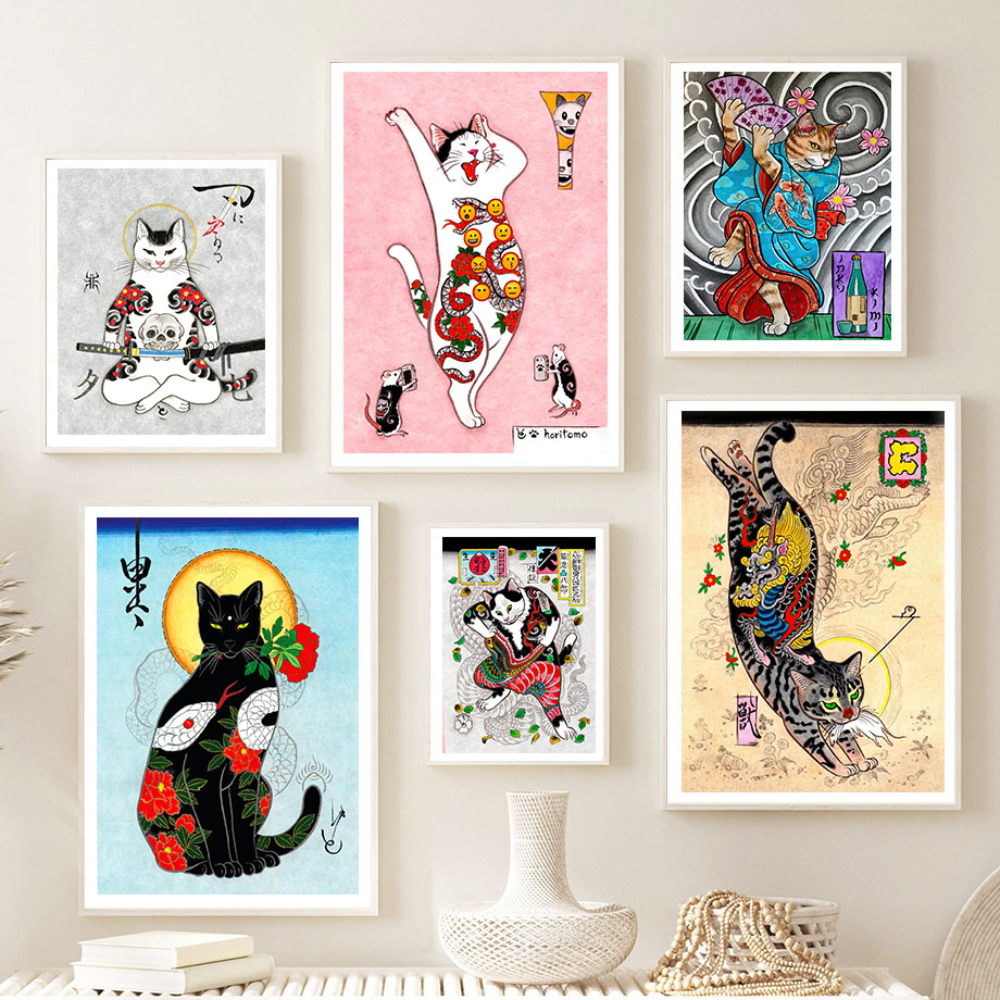 Japanese Samurai Cat Wall Art  - Japanese Lifestyle And Traditions ulasan dan harga