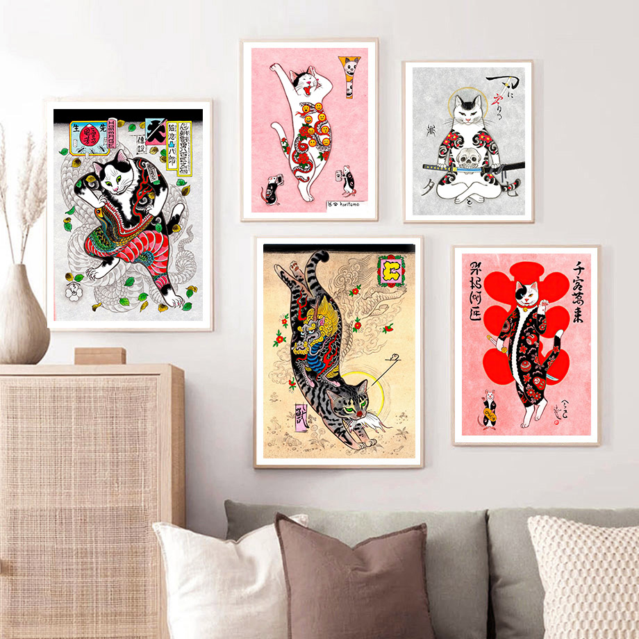 Japanese Samurai Cat Wall Art  - Japanese Lifestyle And Traditions ulasan dan harga