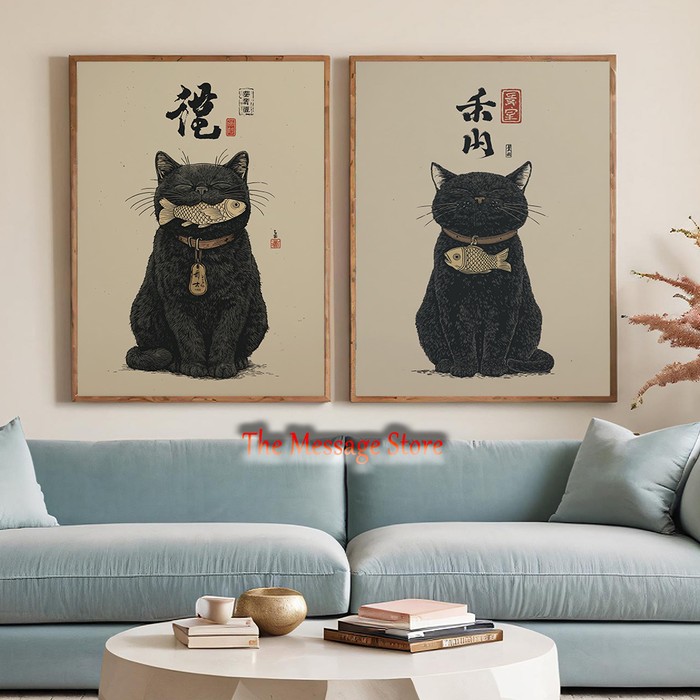 Black Lucky Cat Ukiyo-e Japane - Japanese Lifestyle And Traditions ulasan dan harga