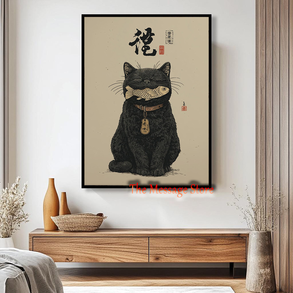 Black Lucky Cat Ukiyo-e Japane - Japanese Lifestyle And Traditions ulasan dan harga