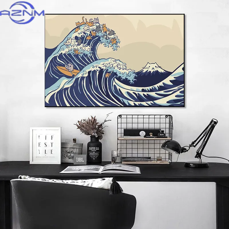 AZNM Canvas Painting Big Wavy  - Japanese Lifestyle And Traditions ulasan dan harga